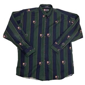 VTG Chaps Ralph Lauren All Over Print Button Up Long Sleeve Shirt Green & Blue L
